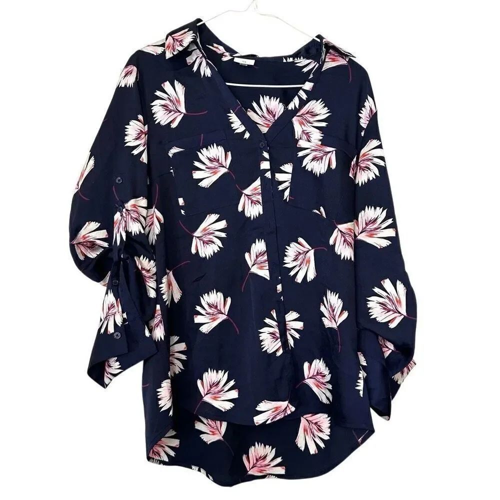 Express Floral Print Button Front Slim Fit Portofino Shirt Size Large